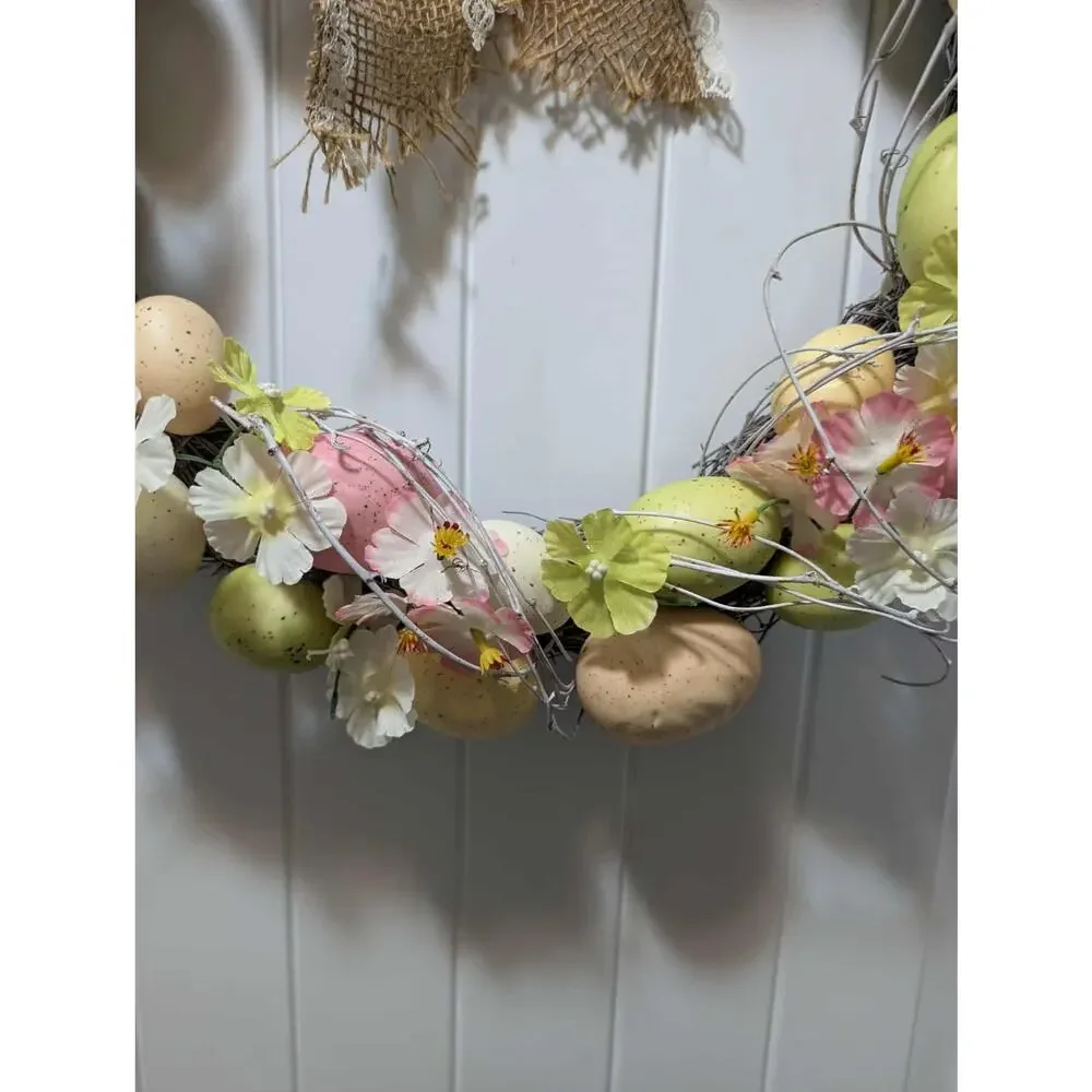 Easter Bunny Eggs Wreath Spring Flowers Vines Door Wall Holiday Decor 18